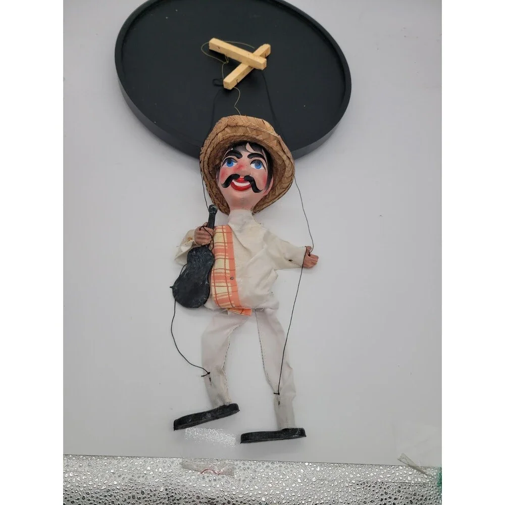 Vintage Mexican Marionette String Puppet Folk Art Bandido/Vaquero With Sombrero